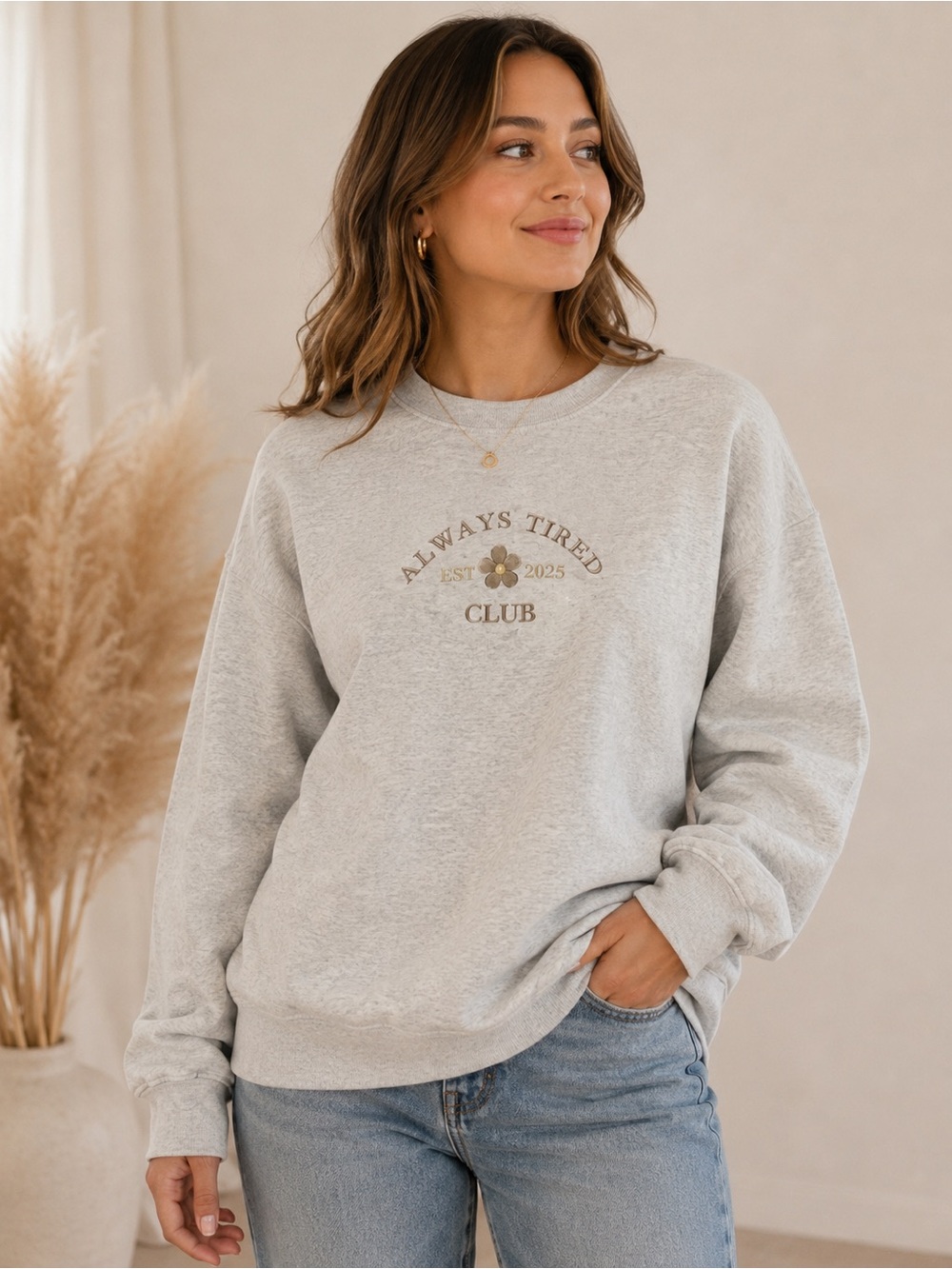 Always Tired Club Embroidered Grey Sweatshirt M